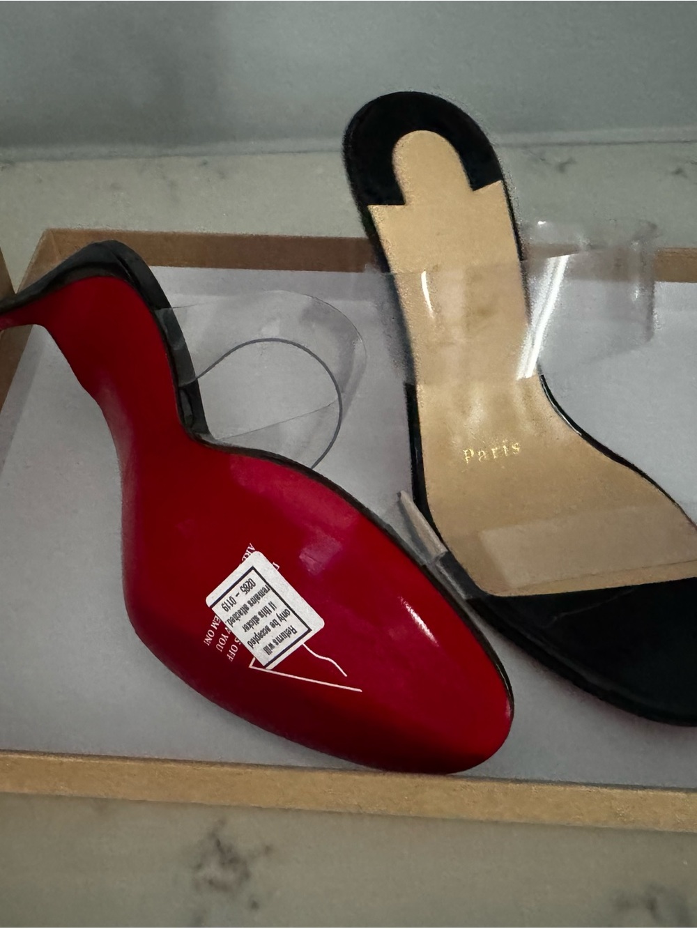 Christian Louboutin Clear Strap Black Stiletto Mule size 36